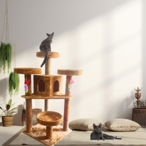Imarti Condo Cat Tower Scratcher – 4ft Tall Multi-Level Cat Tree with Baskets, Condo & Jute Scratching Poles