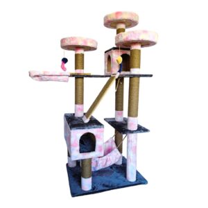 Marshmellow Super Duper Deluxe 6.5ft Cat Tower Condo with Baskets, Hammocks & Scratcher – For Multi-Cat Homes