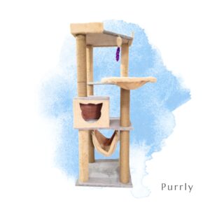 Lola’s Condo 5ft Cat Tower with Hammock, Scratching Poles & Top Basket – Multi-Level Tree for 1–3 Cats
