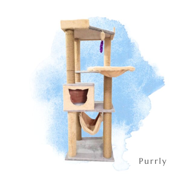 Lola’s Condo 5ft Cat Tower with Hammock, Scratching Poles & Top Basket – Multi-Level Tree for 1–3 Cats