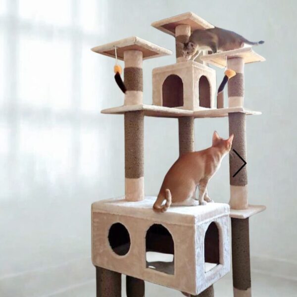 Basic Marshmellow Cat Tower Condo Scratcher – 6ft Tall, 3 Top Platforms, 2 Boxes, Custom Fur Options