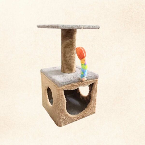 1 Purrly Kitten Cat Tower Condo for Kittens – 24" Tall Plywood Tree with Jute Scratching Pole & Faux Fur
