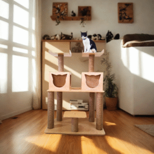 Premium no-fur Snowfall Cat Tower Condo with scratchers - 4ft tall - Adult Cats