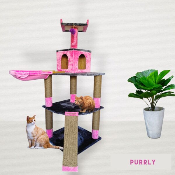 Deluxe Cat Castle 5ft Cat Tree Condo with Hammock & Scratcher Ladder - Multiple Cats