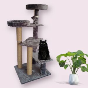 Peppermint 4ft Basket Cat Tower with Scratching Poles – No Condo Design for Window Lounging & Bird Watching