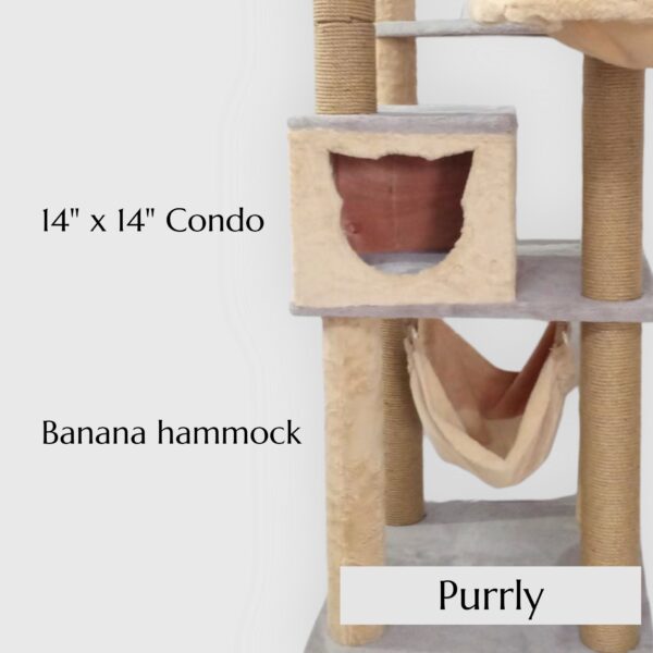 Lola’s Condo 5ft Cat Tower with Hammock, Scratching Poles & Top Basket – Multi-Level Tree for 1–3 Cats