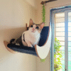 Selena Cozy Cat Wall Mount – 22" Curved Platform – Felt Carpet & Birch Wood – Winter-Friendly Design