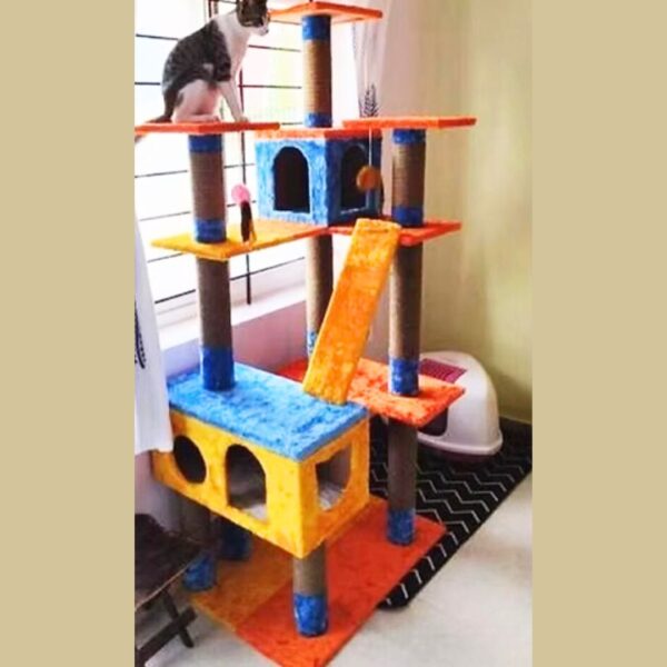 Basic Marshmellow Cat Tower Condo Scratcher – 6ft Tall, 3 Top Platforms, 2 Boxes, Custom Fur Options