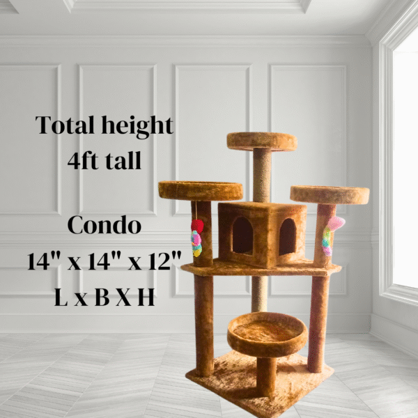 Imarti Condo Cat Tower Scratcher – 4ft Tall Multi-Level Cat Tree with Baskets, Condo & Jute Scratching Poles