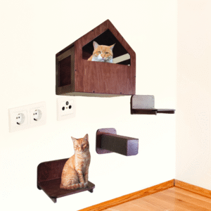 Brownie Set of Wall Mounts for Cats Premium Natural Wood Finish