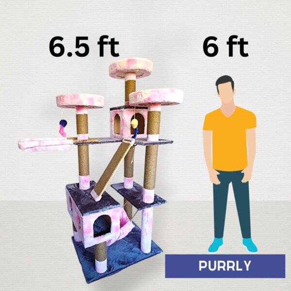 Marshmellow Super Duper Deluxe 6.5ft Cat Tower Condo with Baskets, Hammocks & Scratcher – For Multi-Cat Homes