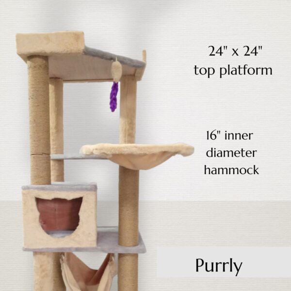 Lola’s Condo 5ft Cat Tower with Hammock, Scratching Poles & Top Basket – Multi-Level Tree for 1–3 Cats