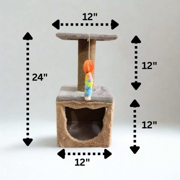 3 Purrly Kitten Cat Tower Condo for Kittens – 24" Tall Plywood Tree with Jute Scratching Pole & Faux Fur
