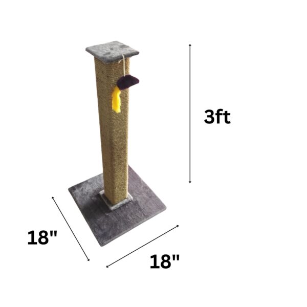 Grey Fur Meowzilla 3ft Vertical Cat Scratching Post – Heavy Base, Mouse Toy, Ideal for 1-5 Cats