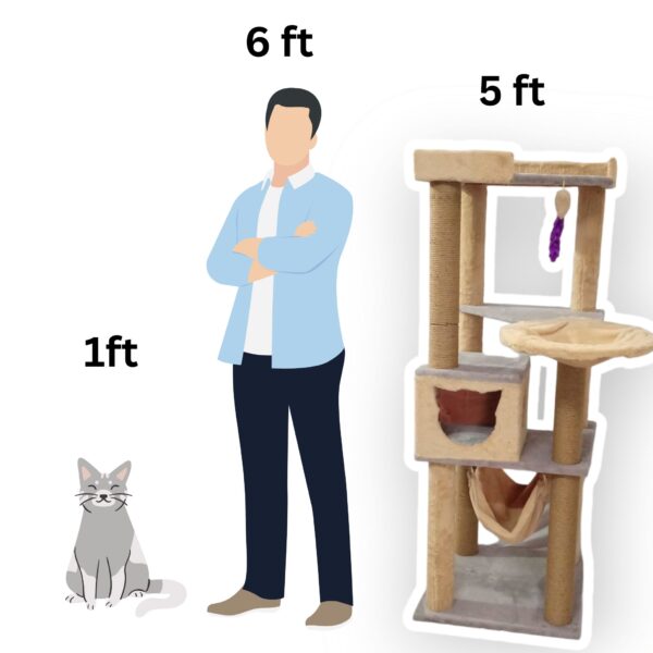 Lola’s Condo 5ft Cat Tower with Hammock, Scratching Poles & Top Basket – Multi-Level Tree for 1–3 Cats