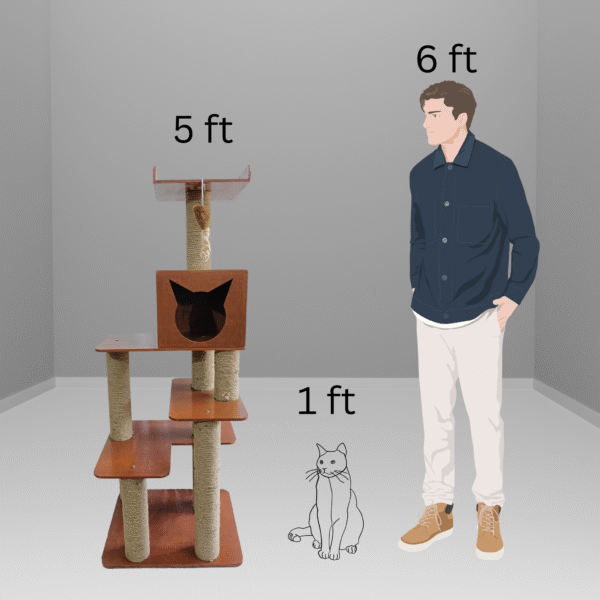 No-Fur King 5ft Cat Tower Condo & Scratcher (Without Hammock) – Compact Royal Climbing Tree for 1–3 Cats