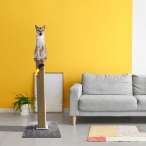 Grey Fur Meowzilla 3ft Vertical Cat Scratching Post – Heavy Base, Mouse Toy, Ideal for 1-5 Cats