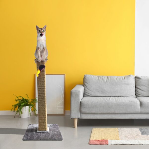 Grey Fur Meowzilla 3ft Vertical Cat Scratching Post – Heavy Base, Mouse Toy, Ideal for 1-5 Cats