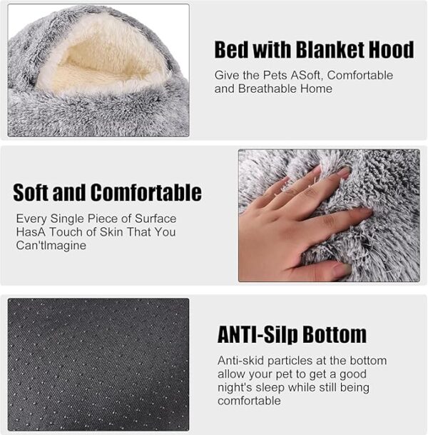 Purrly Hoodie Bed for Adult Cats – A Luxurious Haven of Comfort and Security - Soft & Cozy Pet Lounge, Durable & Supportive, Resting and Napping, Perfect for Home, Grey (L x W x H) 23.6"x23.6"x5"