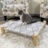 Purrly Elevated Wooden Cat Bed – Washable Canvas Lounger with Pine Wood Legs (19.6"x19.6")