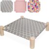 Purrly Elevated Wooden Cat Bed – Washable Canvas Lounger with Pine Wood Legs (19.6"x19.6")