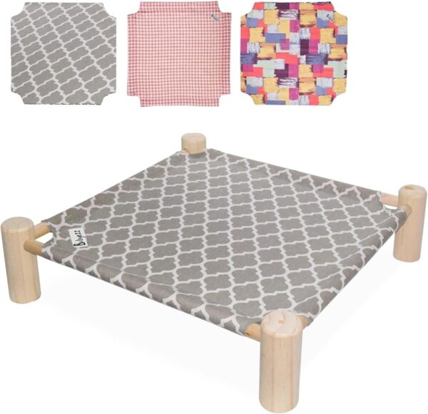 IMG-20250619-WA0038 Purrly Elevated Wooden Cat Bed – Washable Canvas Lounger with Pine Wood Legs (19.6"x19.6")