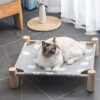 Purrly Elevated Wooden Cat Bed – Washable Canvas Lounger with Pine Wood Legs (19.6"x19.6")