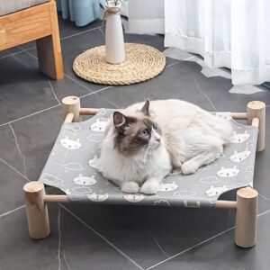 Purrly Elevated Wooden Cat Bed – Washable Canvas Lounger with Pine Wood Legs (19.6"x19.6")