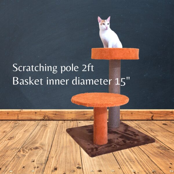 Buttons 2ft Cat Tower with Scratcher and a Basket – Compact Play Tower for Cats