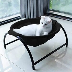 Purrly Elevated Mesh Cat Hammock Lounger – Black Metal Frame with Breathable Fabric (43cm Base)"