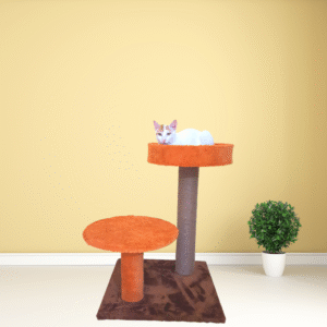 Buttons 2ft Cat Tower with Scratcher and a Basket – Compact Play Tower for Cats
