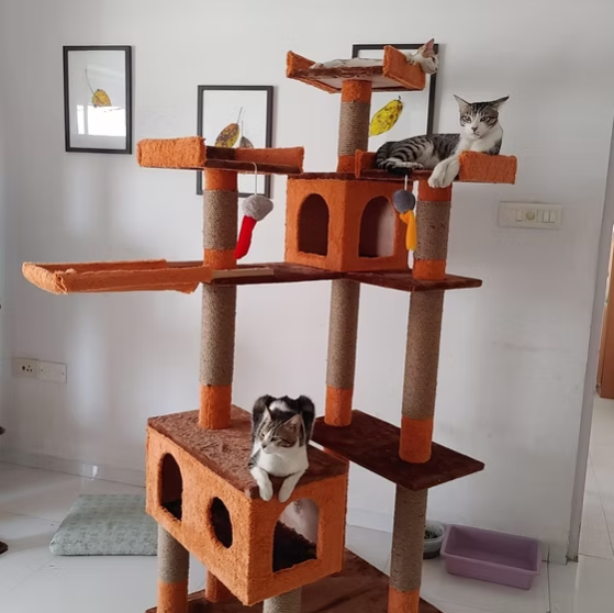 marsh3 Marshmellow Super Deluxe 6ft Cat Tower Condo Scratcher – 3 Top Platforms, Hammock – Ideal for 2-5 Cats