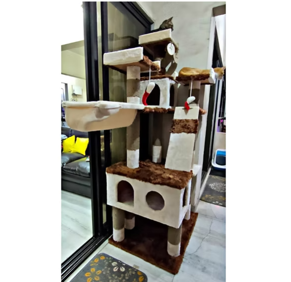 marsh4 Marshmellow Super Deluxe 6ft Cat Tower Condo Scratcher – 3 Top Platforms, Hammock – Ideal for 2-5 Cats