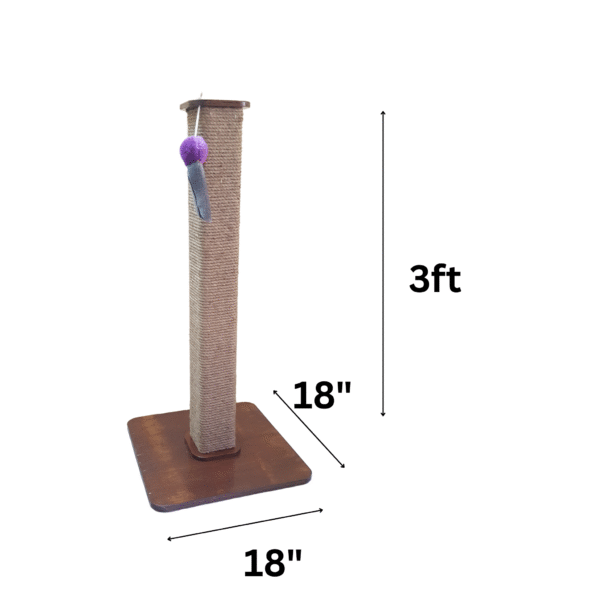 No-fur 3ft tall Meowzilla Cat Scratcher Square Vertical Pole - Easy to Clean