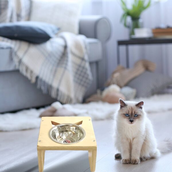 single slant feeder 3 ErgoFeed Slanted Cat Feeder – Elevated Wooden Bowl Stand for Neck Relief