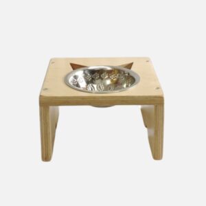 ErgoFeed Single Straight Raised Feeder for Cats – Ergonomic Wooden Pet Bowl Stand
