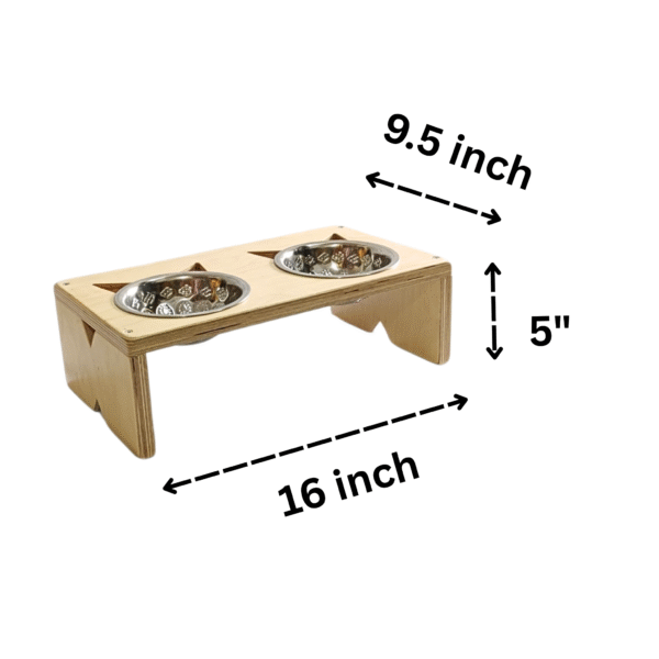 straight double feeder beige front (4) Purrly Double Steel Bowl Raised Feeder for Cats Plywood Stand (450ml x 2 Bowls)