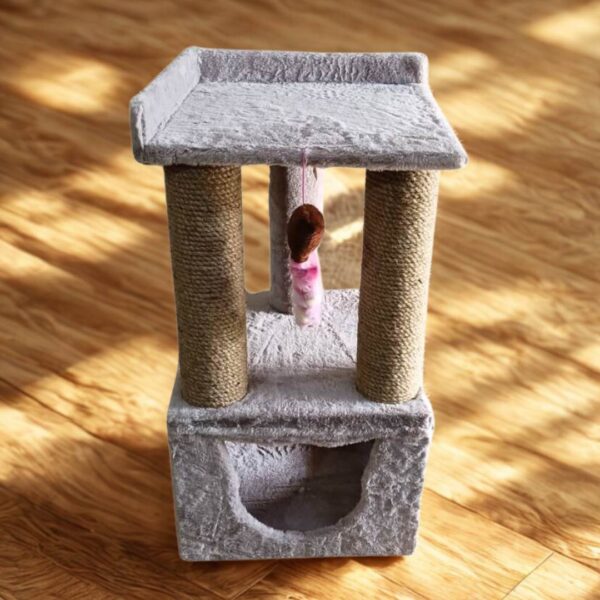 truffle white back (1) Truffle Cat Tower Scratcher & Cozy Condo – 29" Tall with 2 Scratching Poles