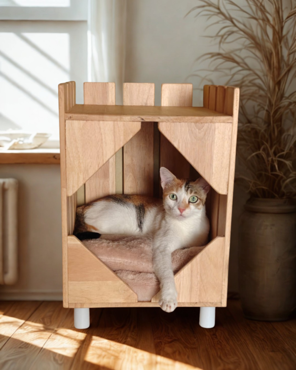 1 Purrly Plywood Hideaway – Fakira Cat Box Side Table (12” x 12" x 14")