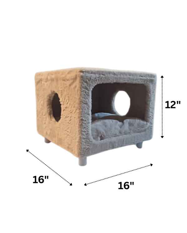 2 Purrly Plush Hideaway – Fakira Cat Box Side Table (16” x 16" x 12")