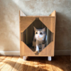 2 Purrly Plywood Hideaway – Fakira Cat Box Side Table (12” x 12" x 14")