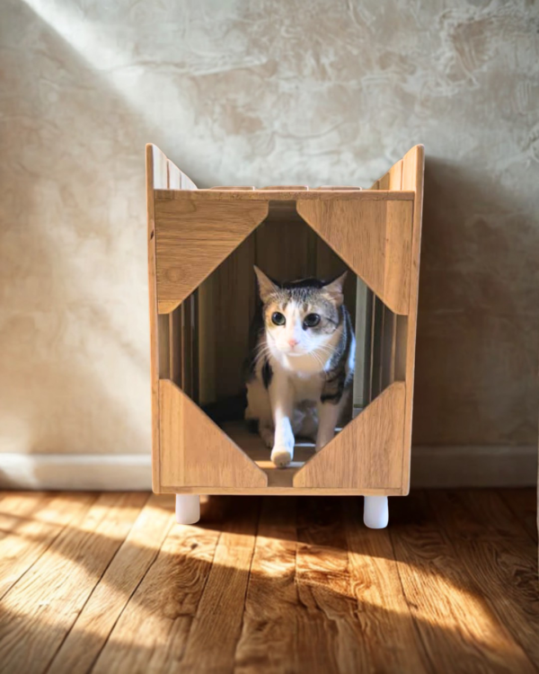 2 Purrly Plywood Hideaway – Fakira Cat Box Side Table (12” x 12" x 14")