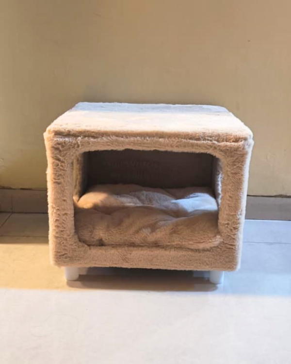 3 Purrly Plush Hideaway – Fakira Cat Box Side Table (16” x 16" x 12")
