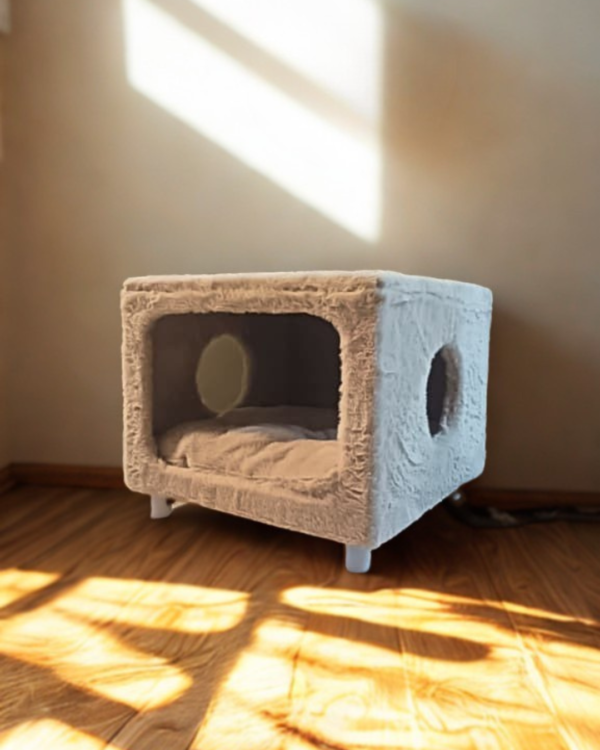 4 Purrly Plush Hideaway – Fakira Cat Box Side Table (16” x 16" x 12")