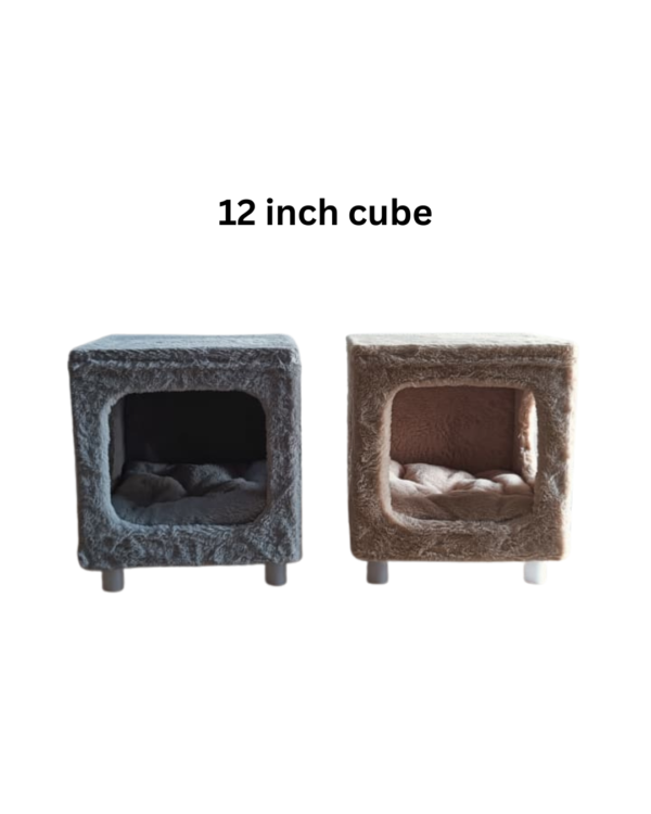 Purrly Plush Hideaway – Fakira Cat Box Side Table (12” Cube)